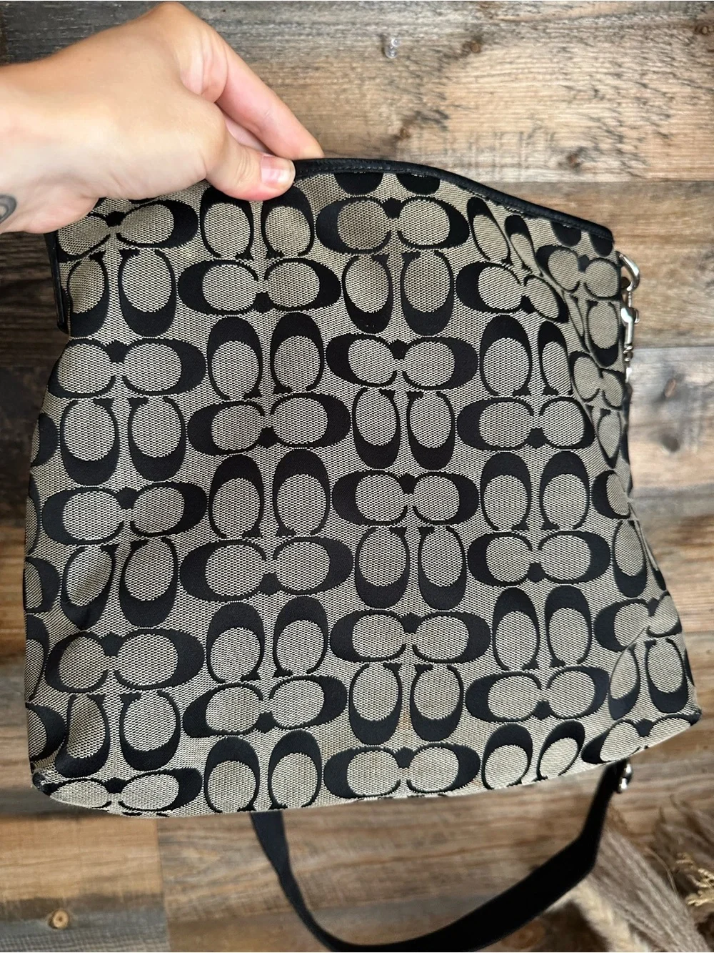 Coach Black and Tan Signature Canvas Crossbody